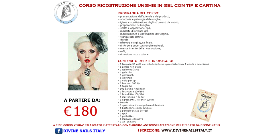 slide con programma del corso di ricostruzione unghie in gel UV